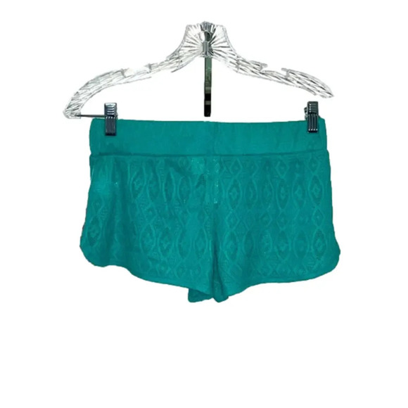 NWT crochet beach shorts lightweight see through teal swim cover up medium - Picture 2 of 10